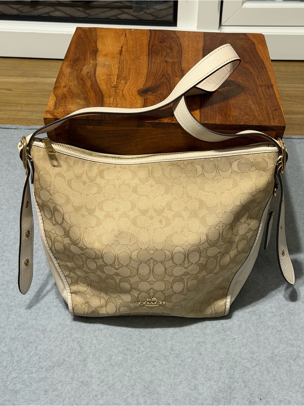 Coach Tan Signature Dufflette Hobo Shoulder Bag Purse